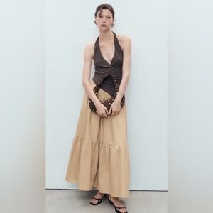 MANGO - LONG COTTON A-LINE SKIRT IN BEIGE